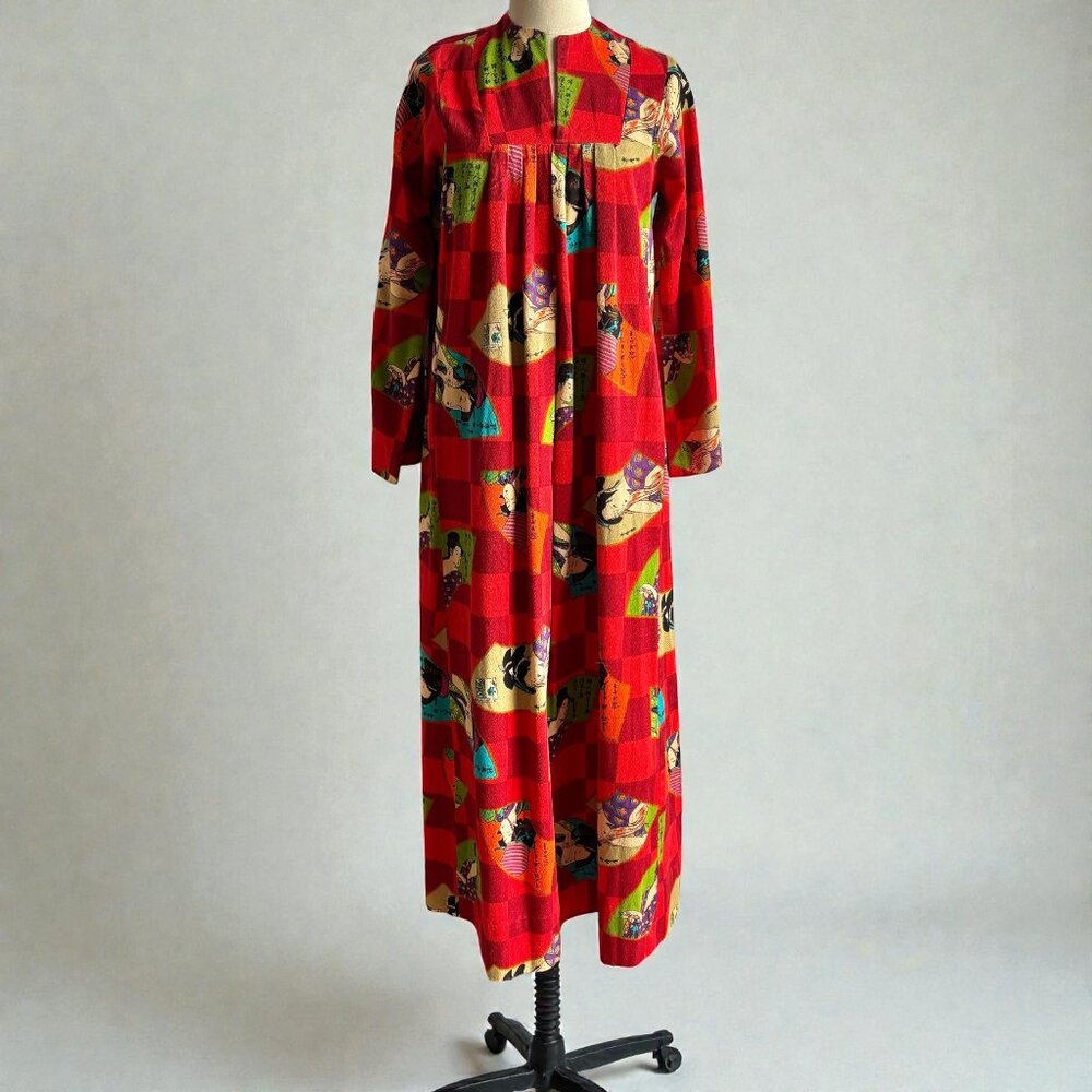 Japanese Colorful Print Muu Muu Caftan Maxi Dress